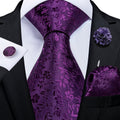 GentCrest Purple Floral Tie with Lapel Pin - Image 1