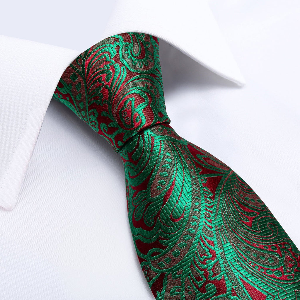 Green and Red Paisley Silk Tie Set - GentCrest - View 2