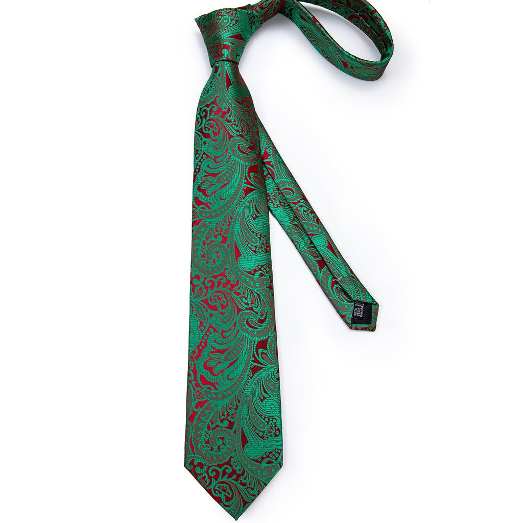 Green and Red Paisley Silk Tie Set - GentCrest - View 4
