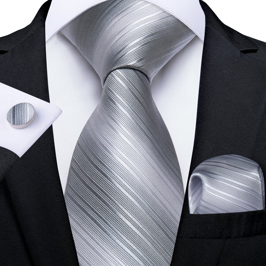 GentCrest Grey Striped Tie Hanky Cufflinks Set - Image 1