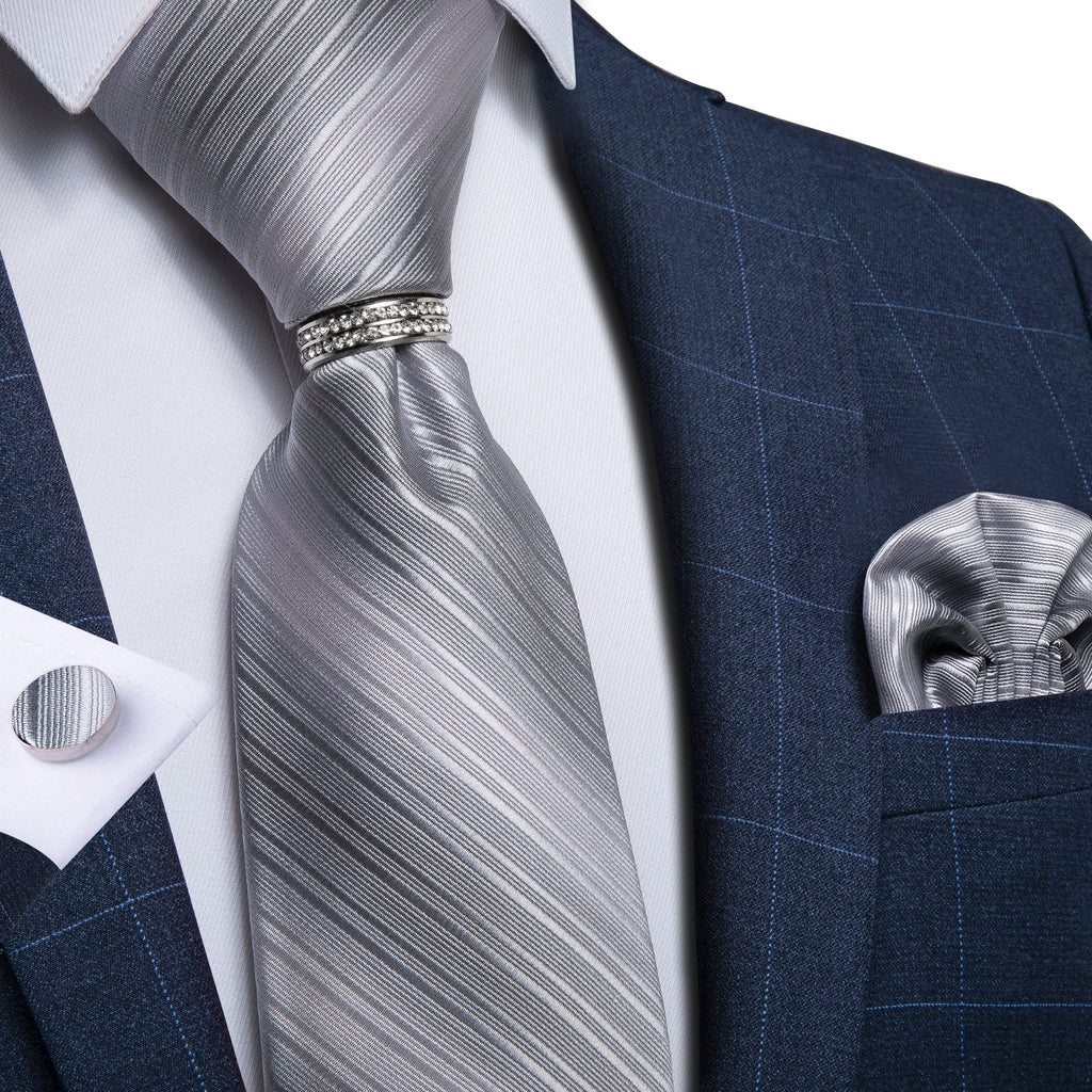 GentCrest Grey Striped Tie with Rings - Image 1
