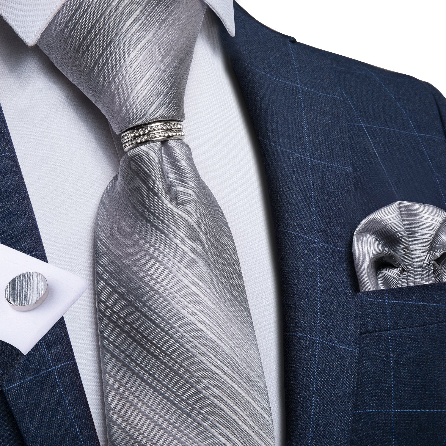 GentCrest Grey Striped Tie with Rings - Image 1