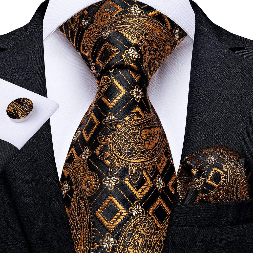GentCrest Black Paisley Tie Hanky Cufflinks Set - Image 1