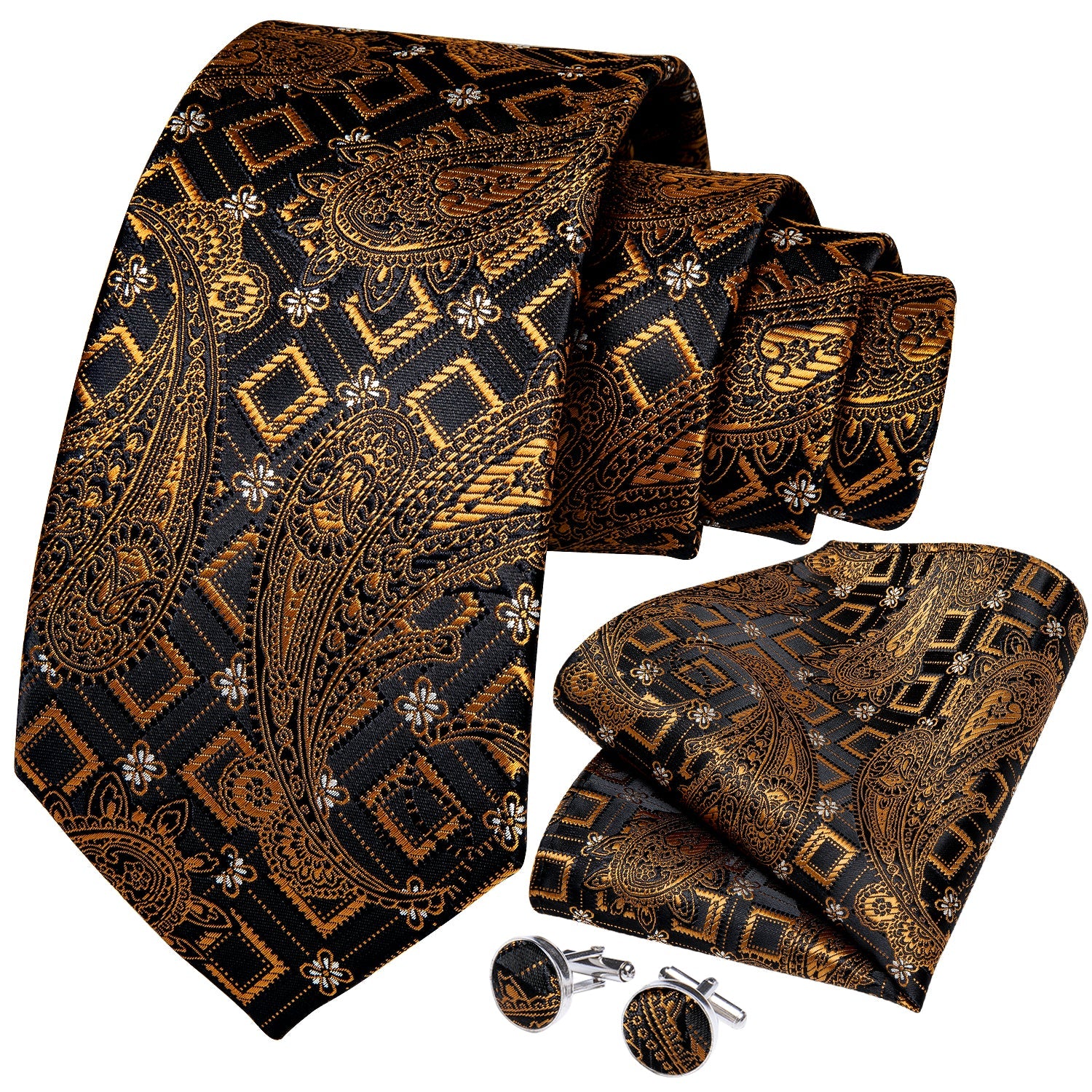 GentCrest Black Paisley Tie Hanky Cufflinks Set - Image 2