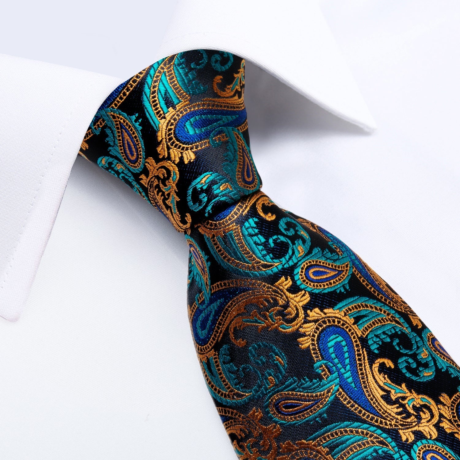 Aquamarine and Gold Luxury Silk Tie Set - GentCrest - View 2