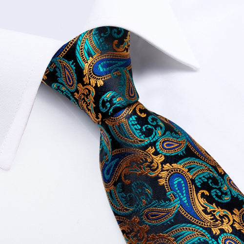 Aquamarine and Gold Luxury Silk Tie Set - GentCrest - View 2