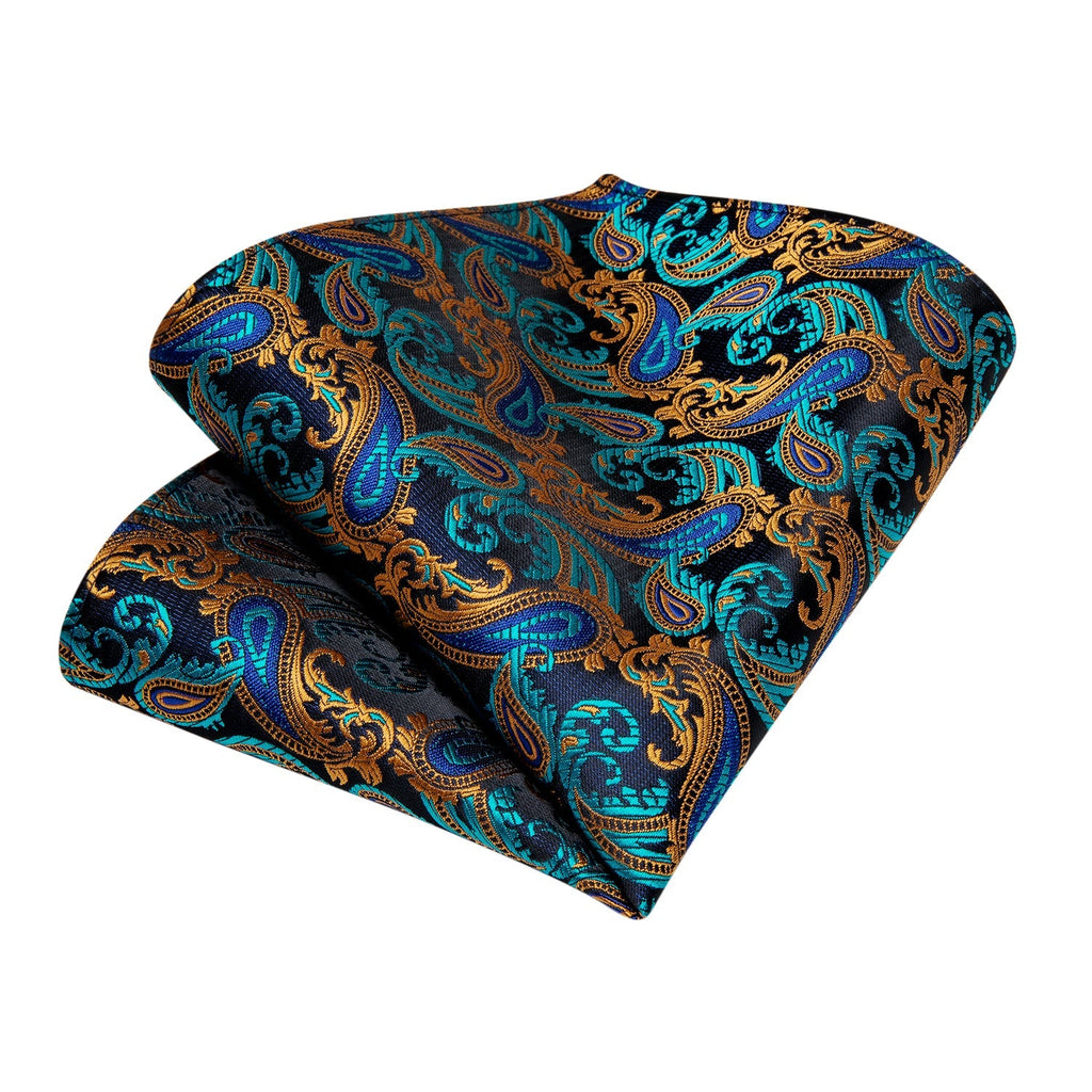 Aquamarine and Gold Luxury Silk Tie Set - GentCrest - View 4