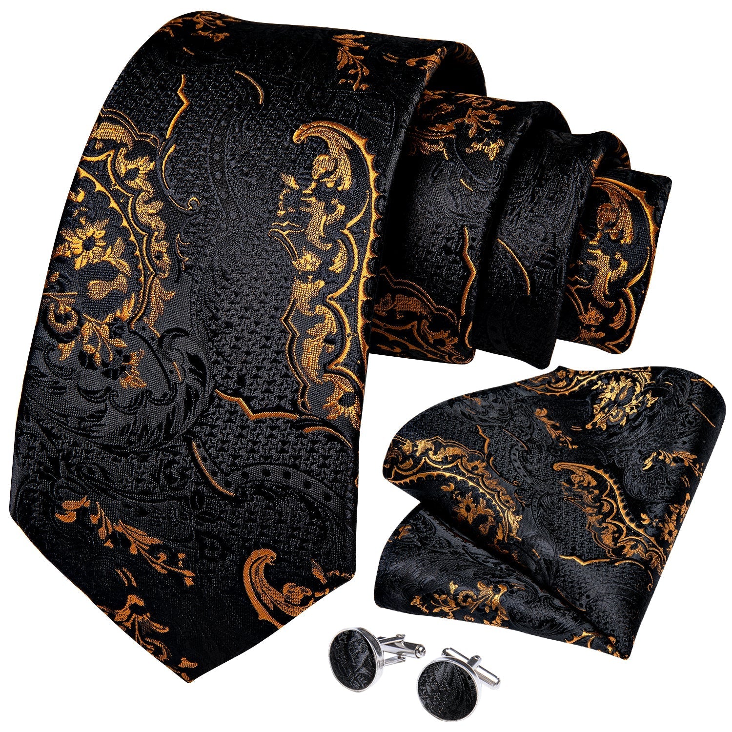 GentCrest Black Paisley Tie Hanky Cufflinks Set - Image 2