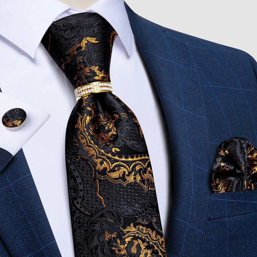 GentCrest Black Paisley Tie with Rings - Image 3