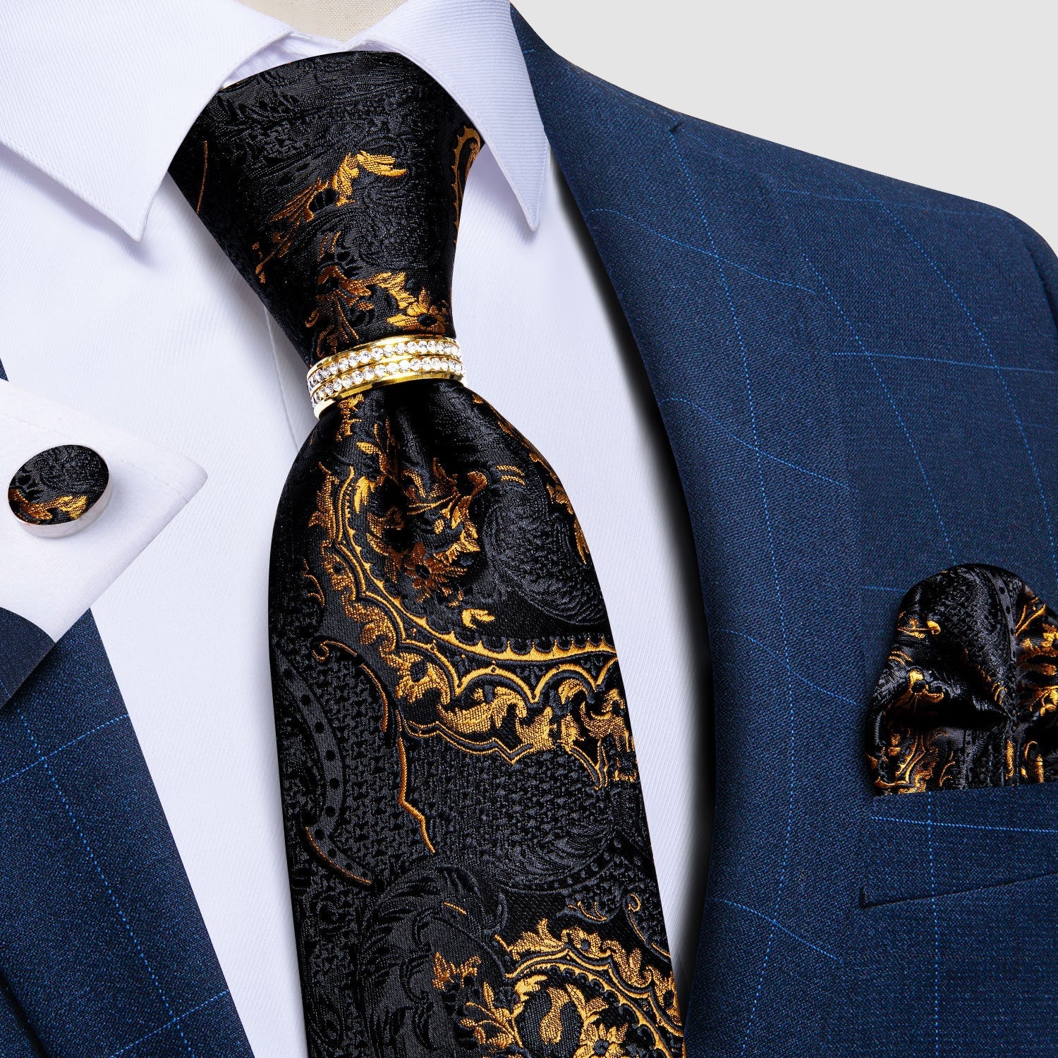 GentCrest Black Paisley Tie with Rings - Image 3
