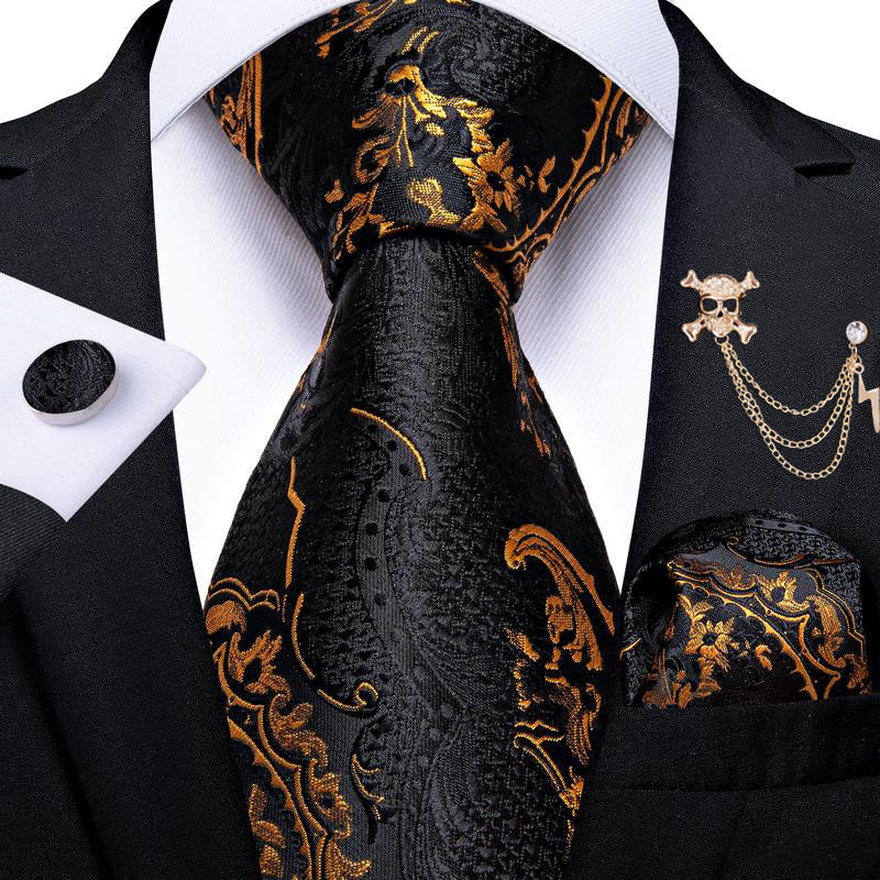 GentCrest Black Paisley Tie with Accessories - Image 1