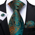 Turquoise & Gold Paisley Silk Tie Set - GentCrest