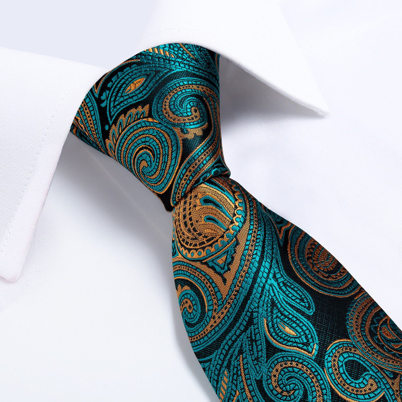 Turquoise & Gold Paisley Silk Tie Set - GentCrest - View 2