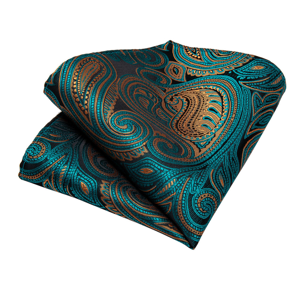 Turquoise & Gold Paisley Silk Tie Set - GentCrest - View 6