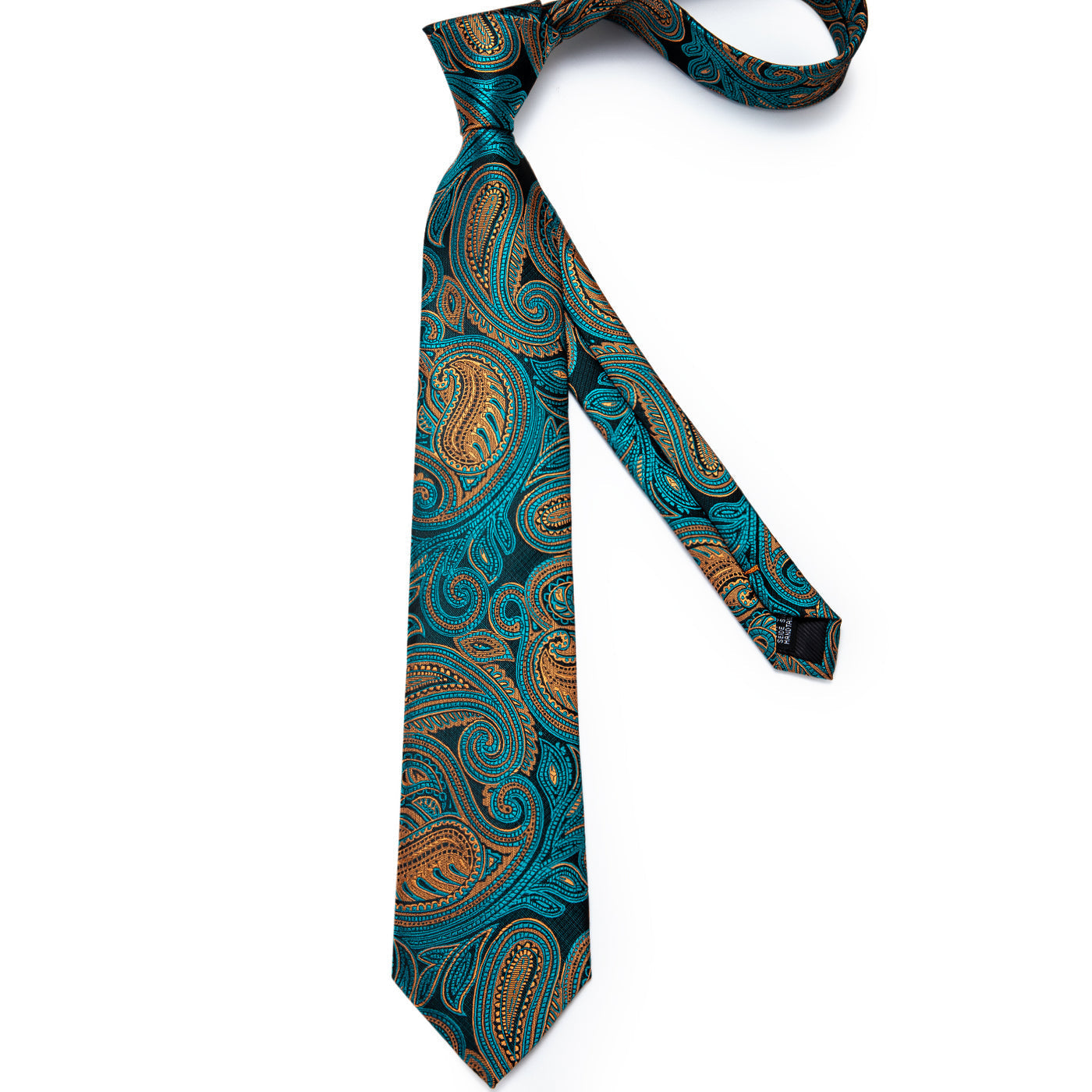 Turquoise & Gold Paisley Silk Tie Set - GentCrest - View 4