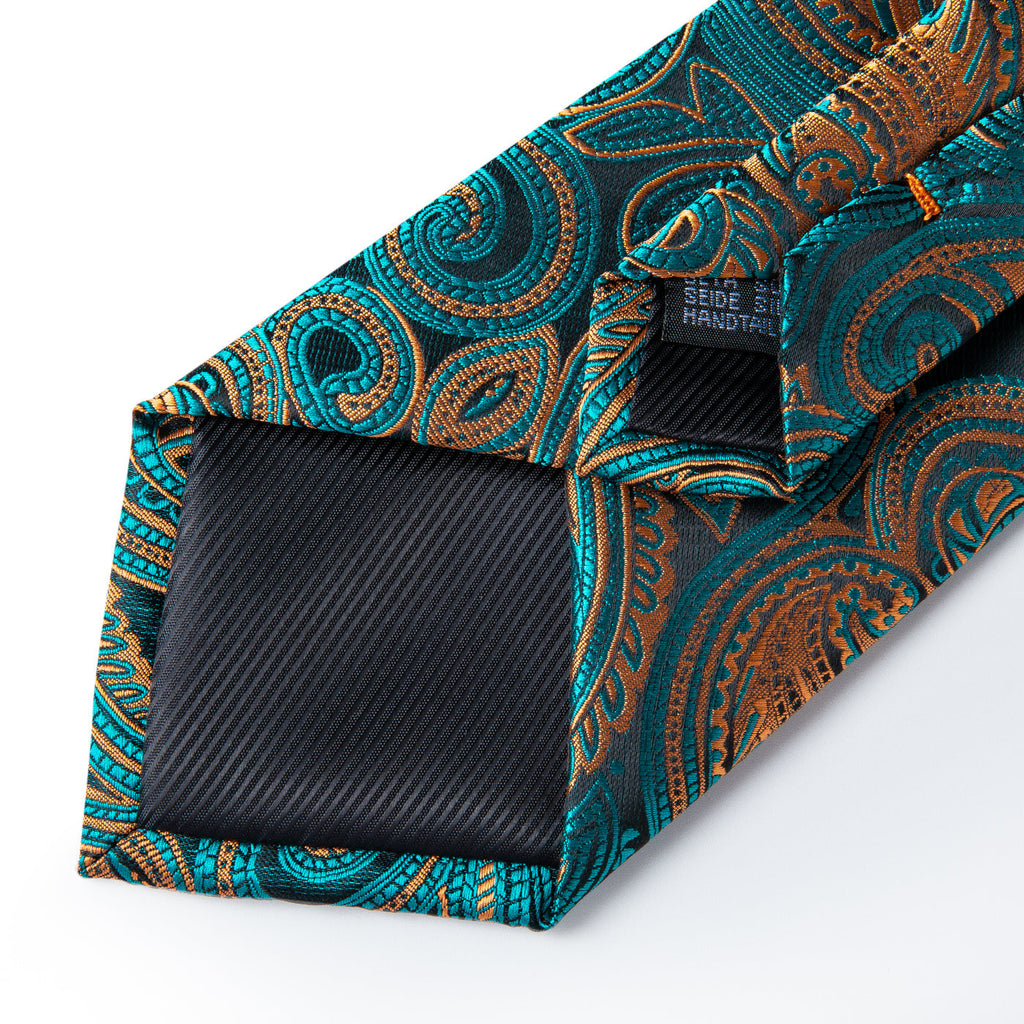 Turquoise & Gold Paisley Silk Tie Set - GentCrest - View 5