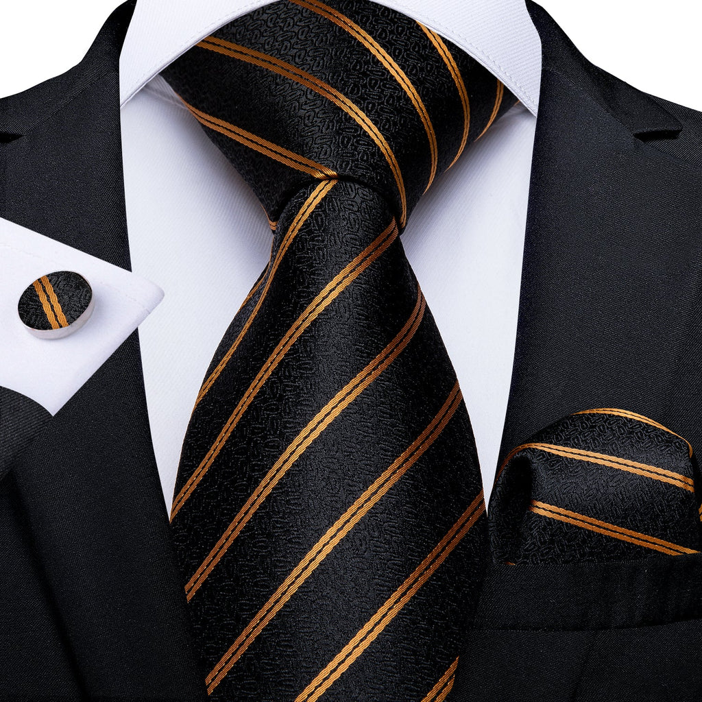 GentCrest Black Paisley Tie Hanky Cufflinks Set - Image 1