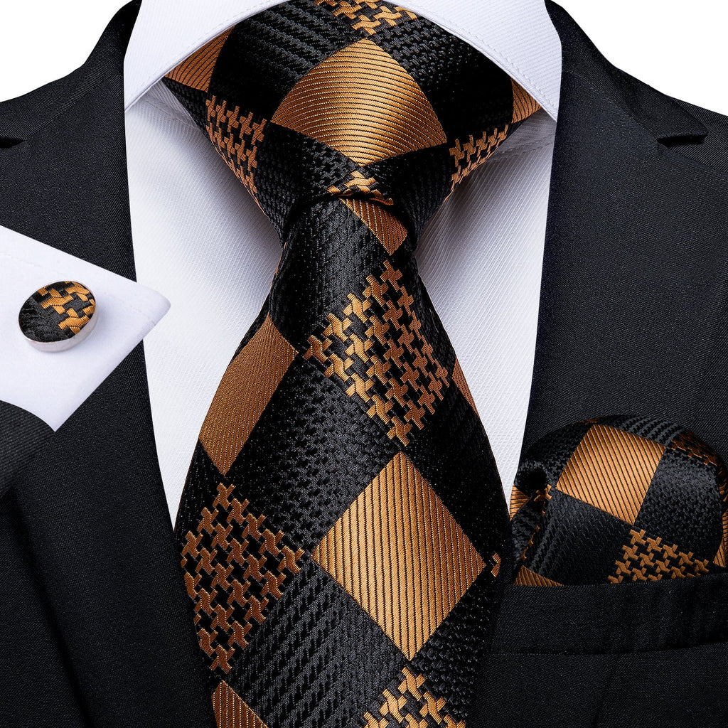 GentCrest Black Plaid Tie Hanky Cufflinks Set - Image 1