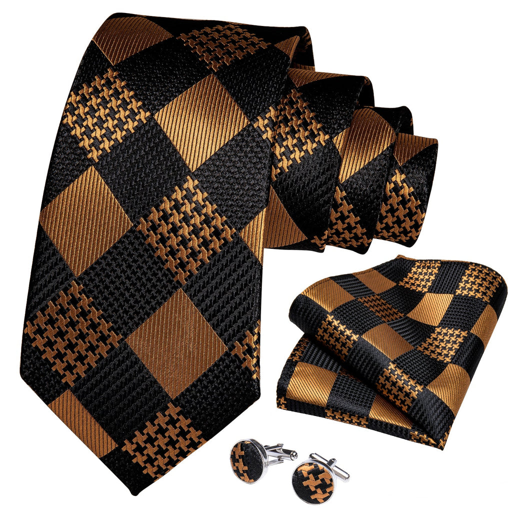 GentCrest Black Plaid Tie Hanky Cufflinks Set - Image 2