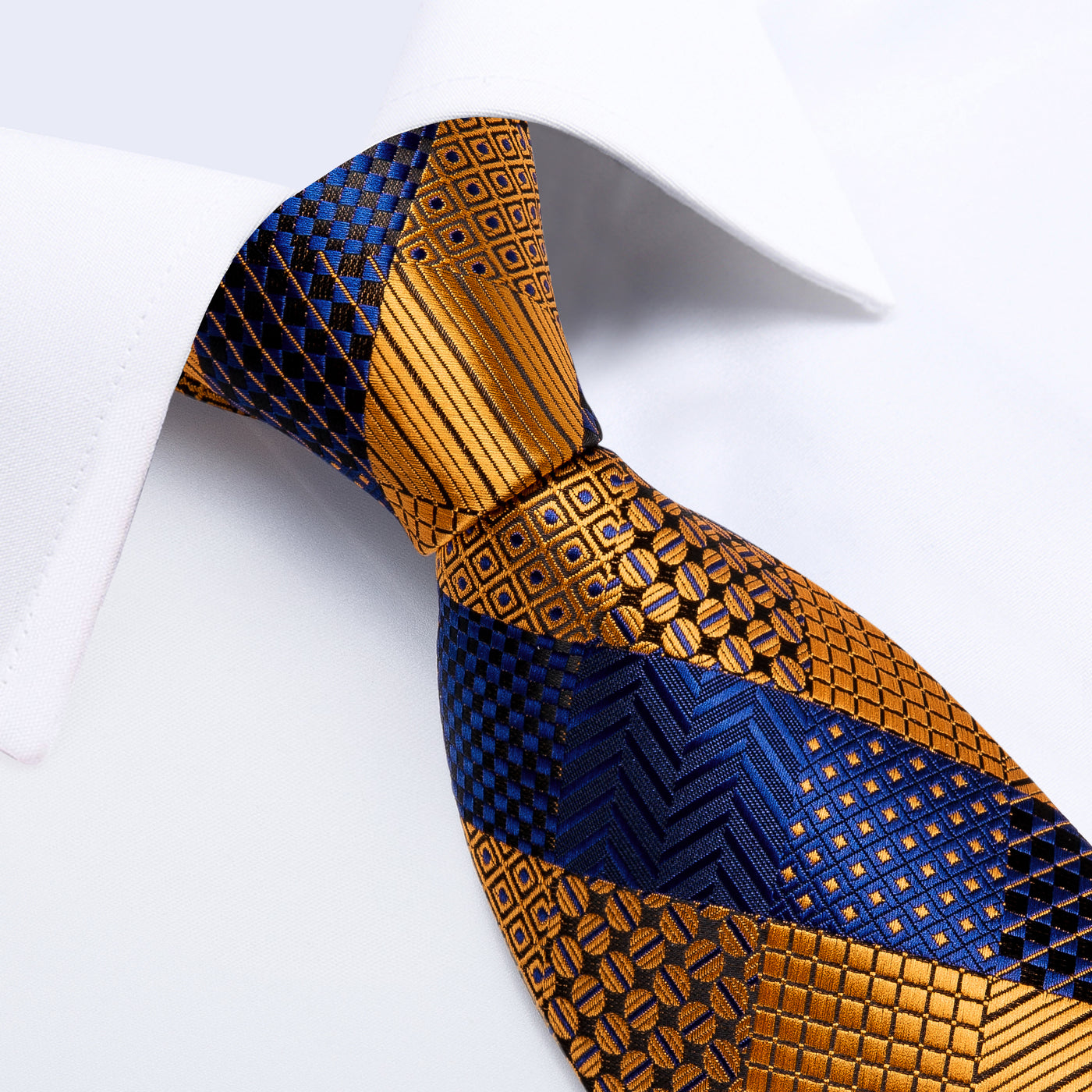 Orange & Navy Checkered Silk Tie Set - GentCrest - View 2