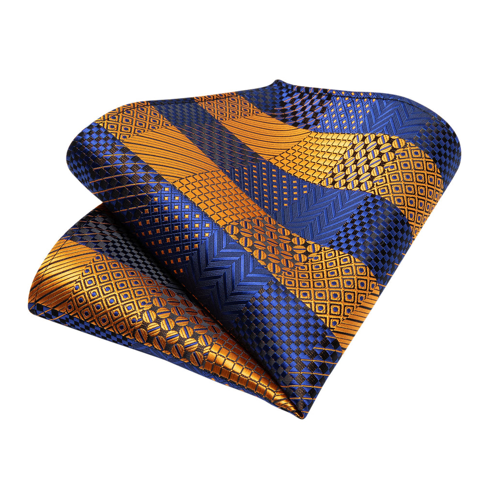 Orange & Navy Checkered Silk Tie Set - GentCrest - View 6