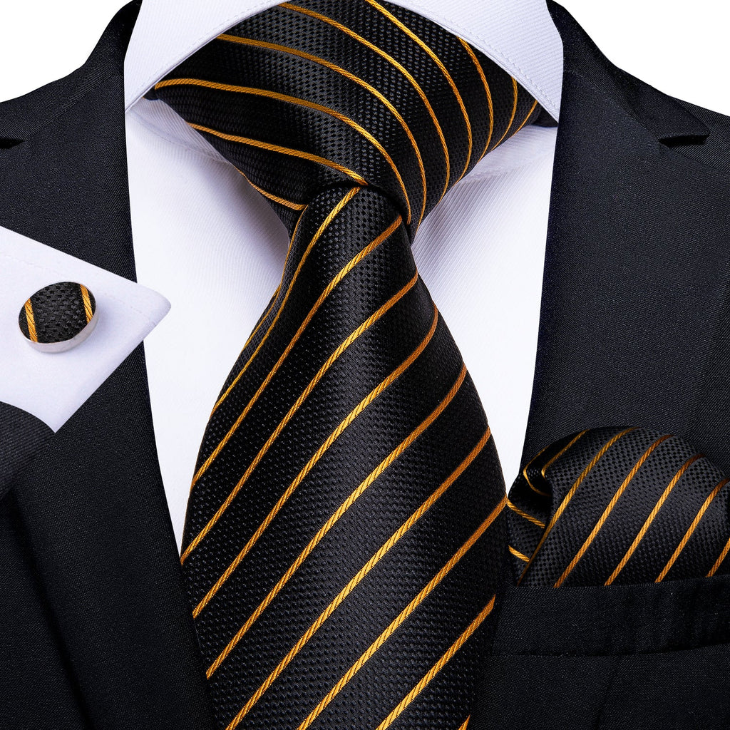GentCrest Black Striped Tie Hanky Cufflinks Set - Image 1