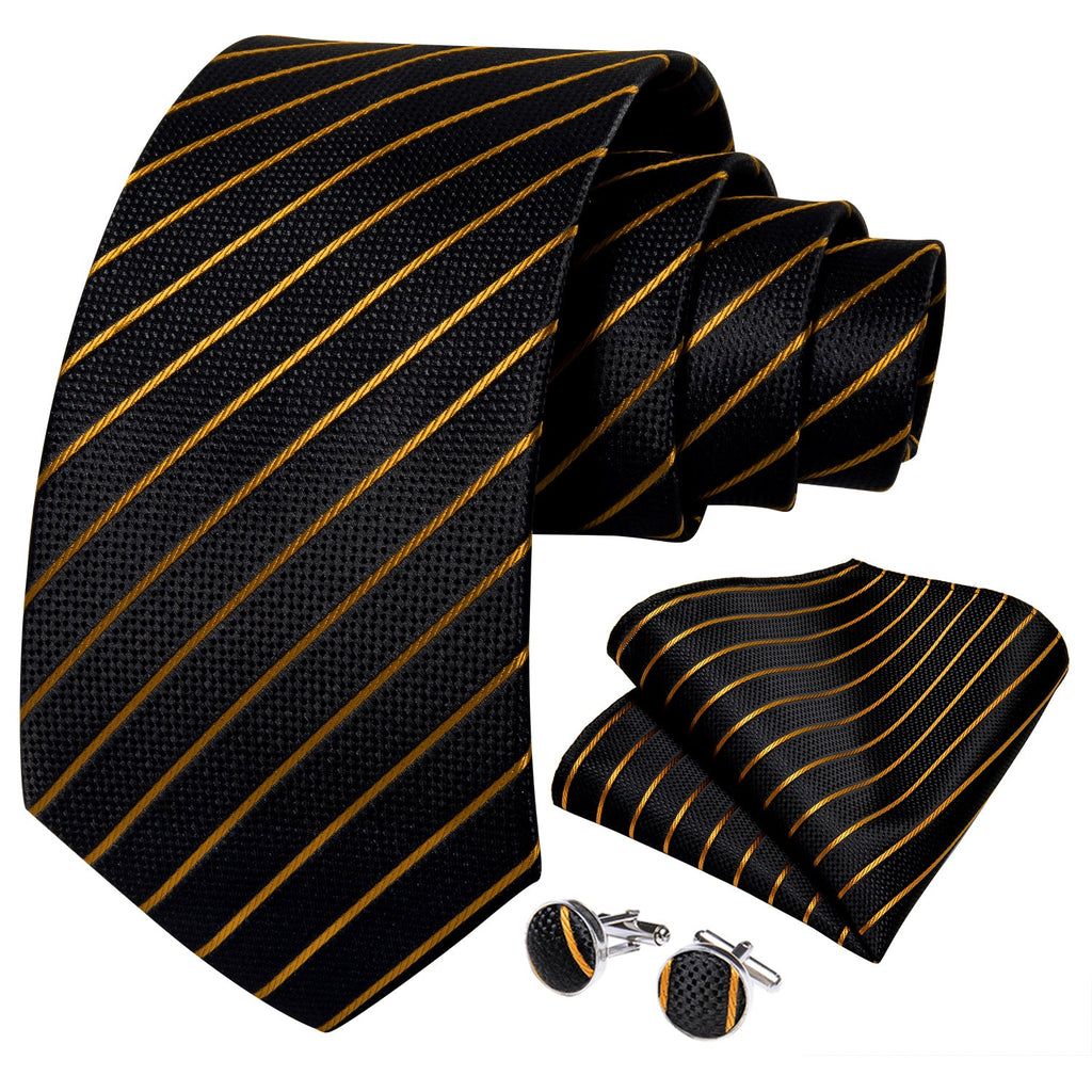 GentCrest Black Striped Tie Hanky Cufflinks Set - Image 2