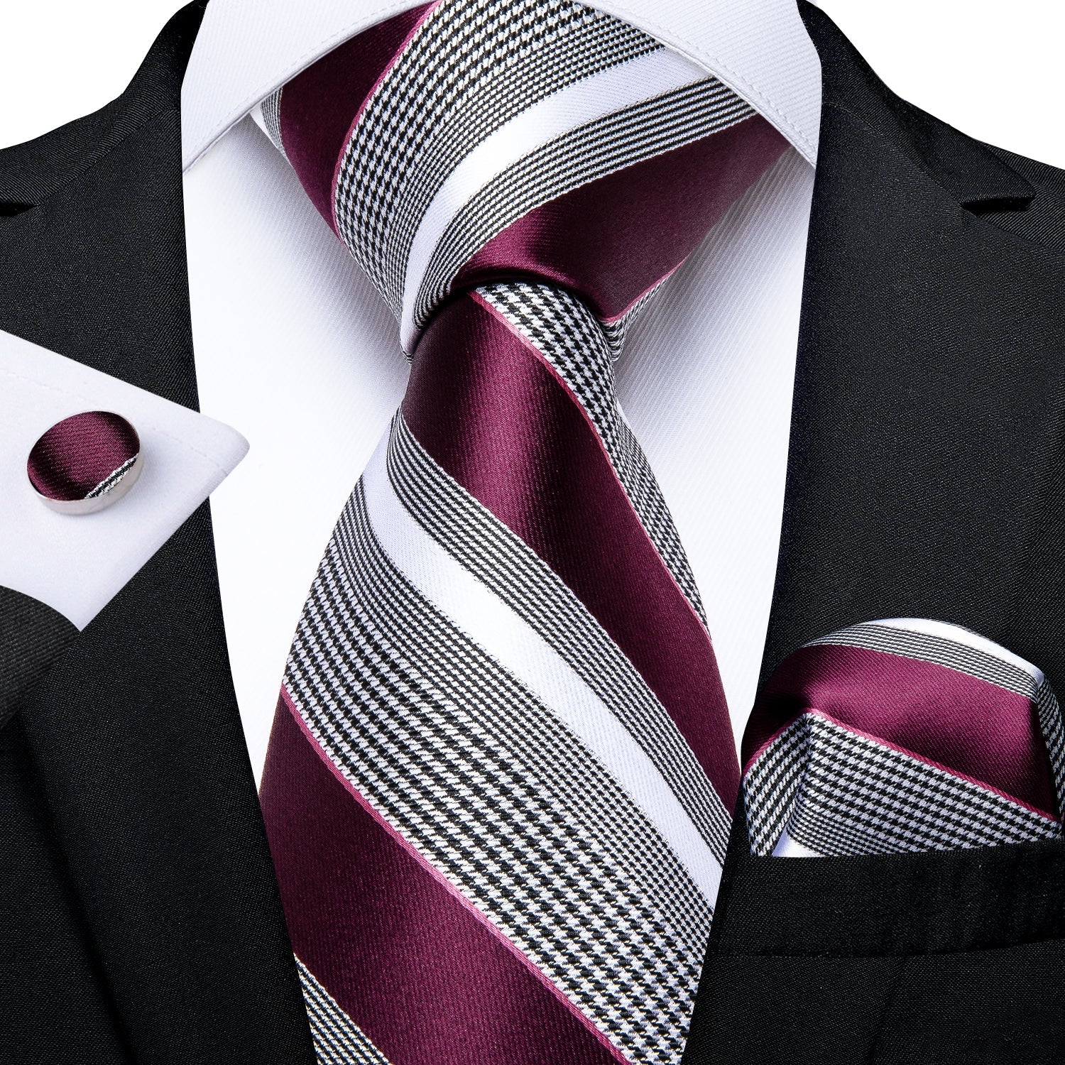 Red Stripes Silk Tie Set - GentCrest