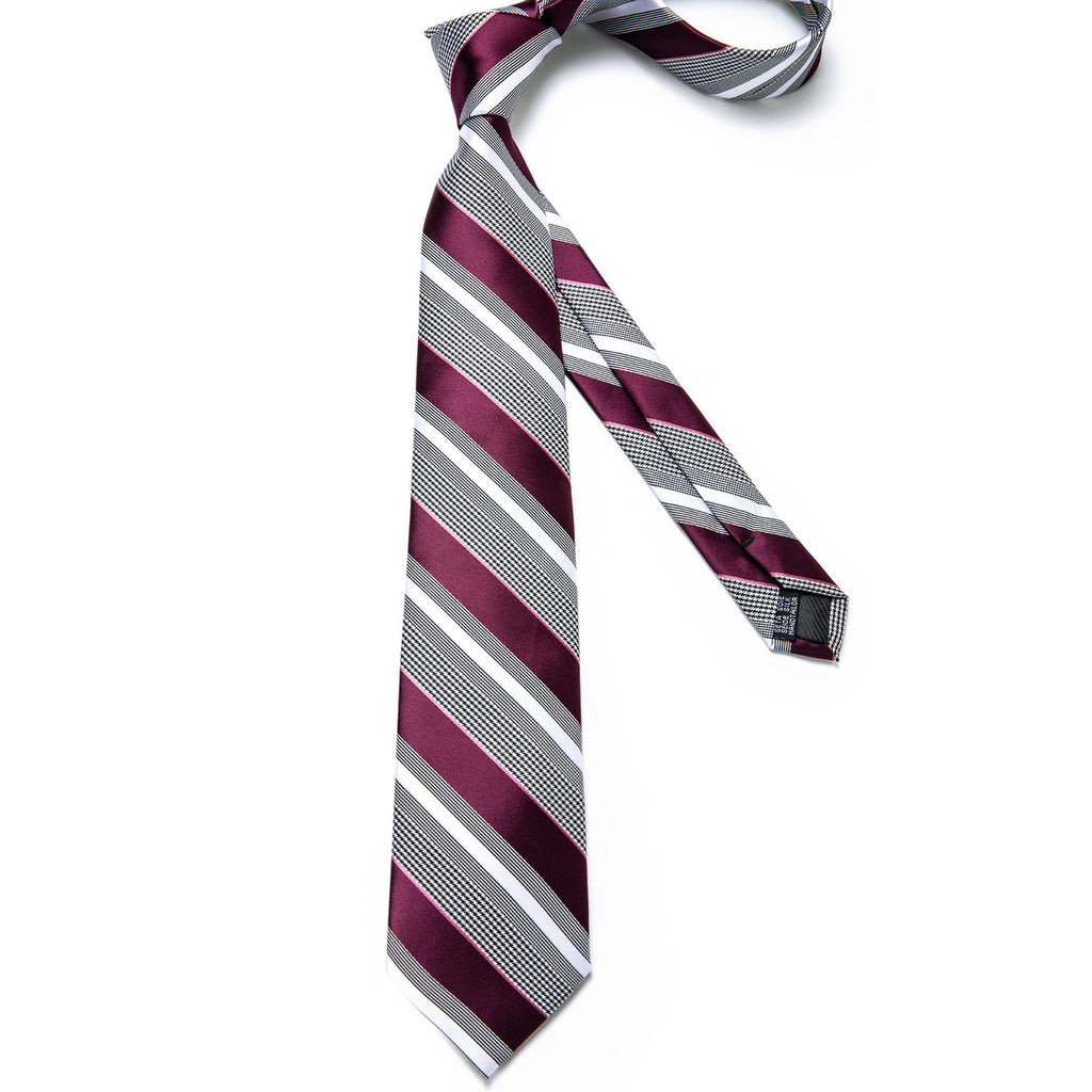 Red Stripes Silk Tie Set - GentCrest - View 4