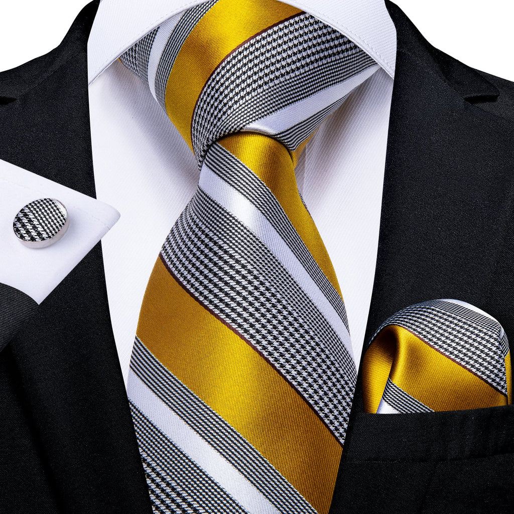 GentCrest Gold Striped Tie Hanky Cufflinks Set - Image 1