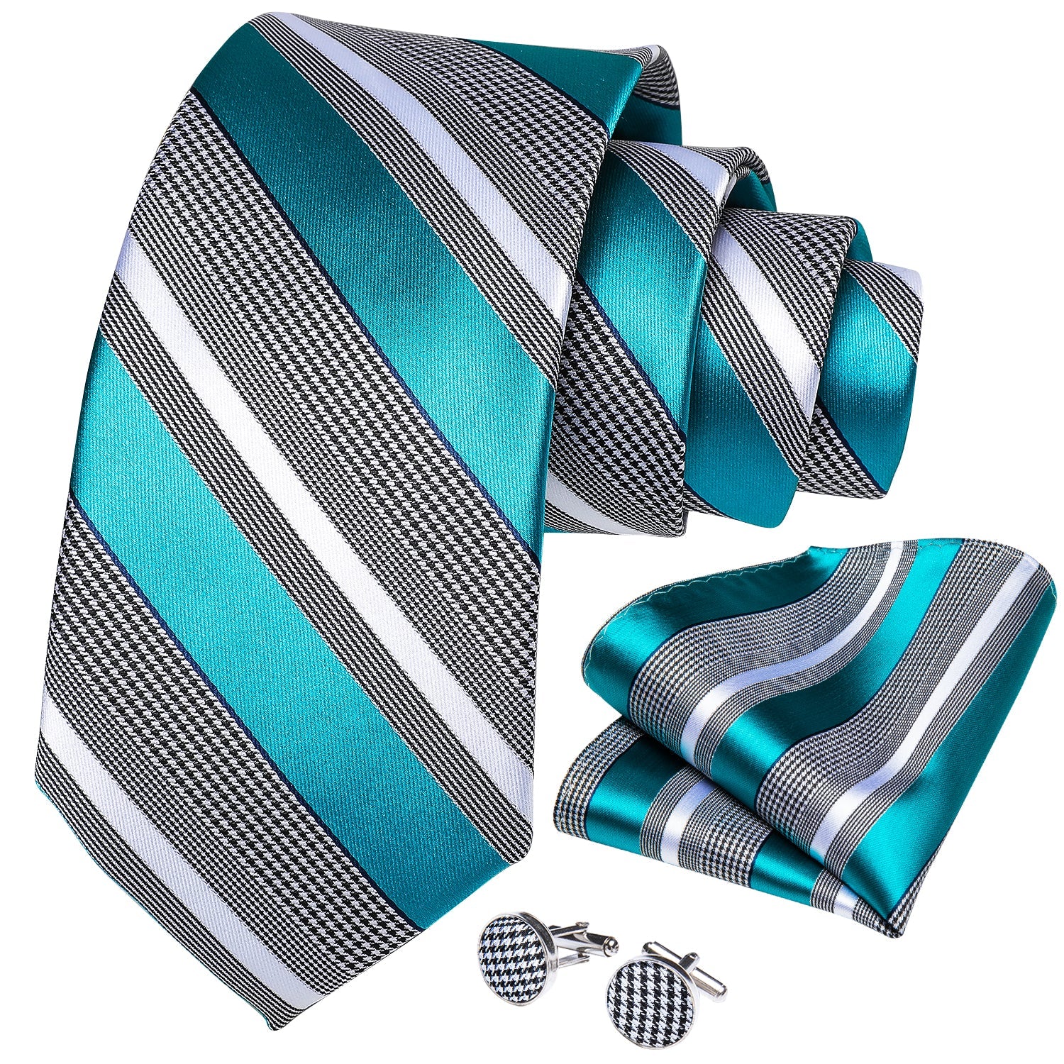 GentCrest Grey Striped Tie Hanky Cufflinks Set - Image 8