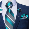 GentCrest Blue Striped Tie with Lapel Pin - Image 1