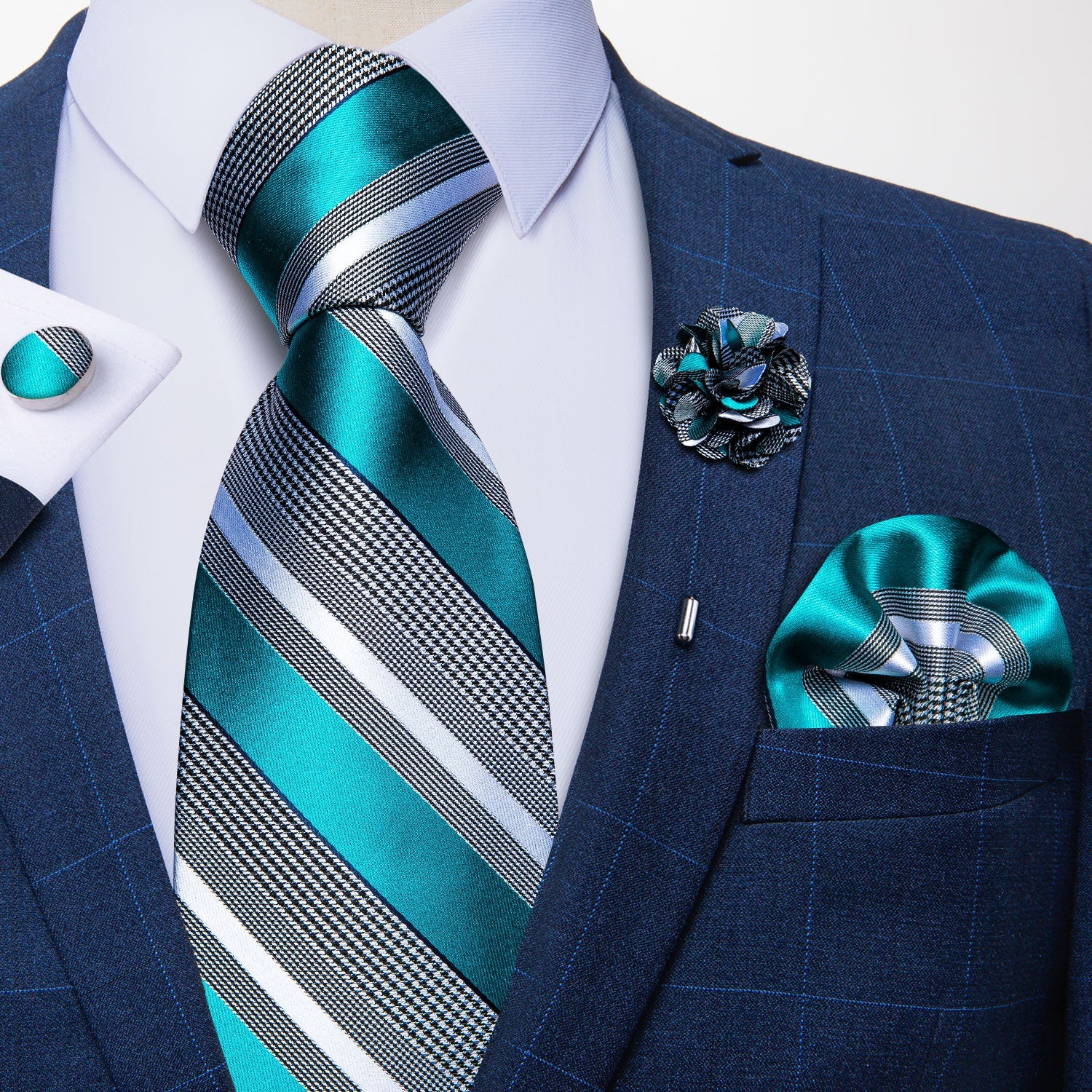 GentCrest Blue Striped Tie with Lapel Pin - Image 1