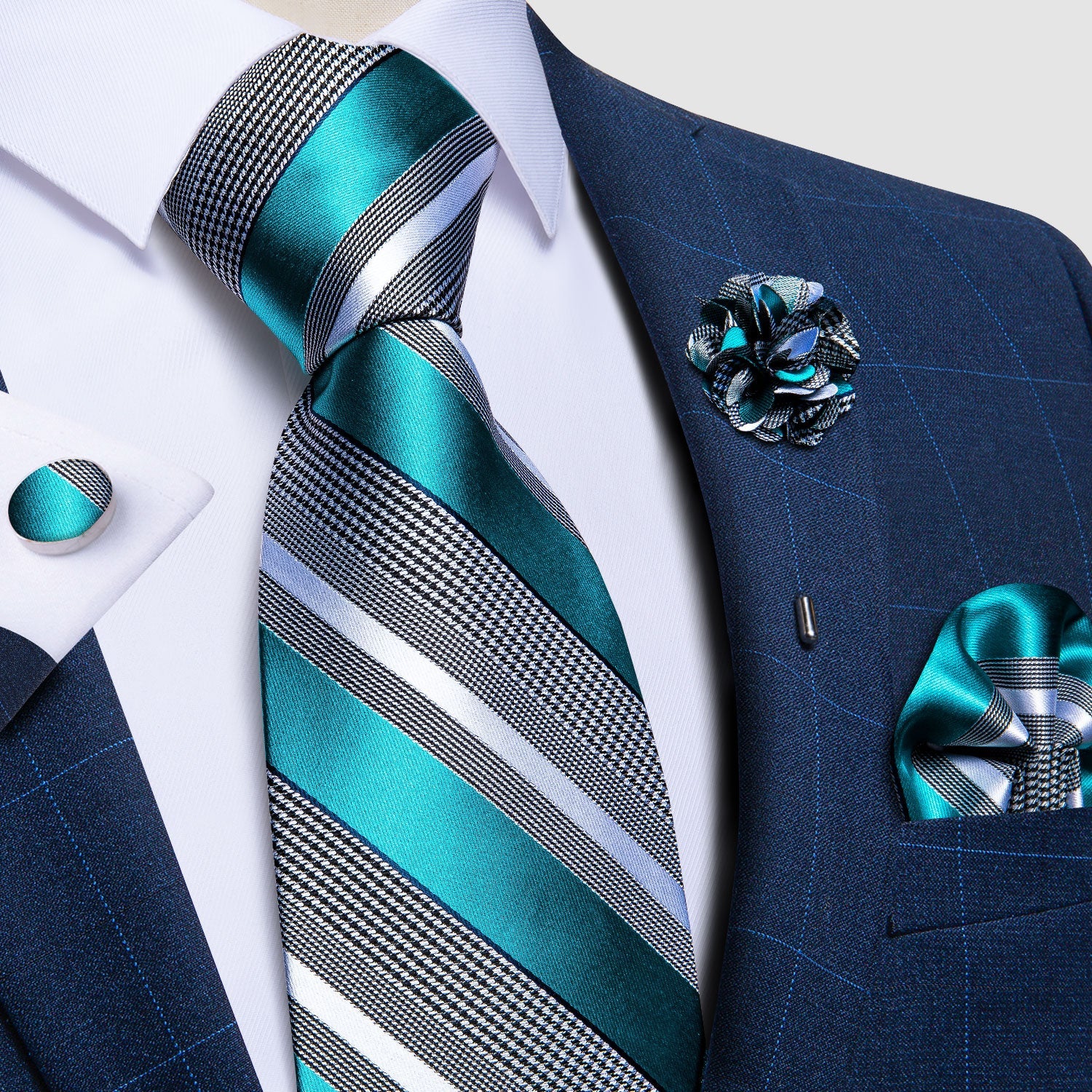 GentCrest Blue Striped Tie with Lapel Pin - Image 2