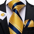 Gold & Navy Striped Silk Tie Set - GentCrest