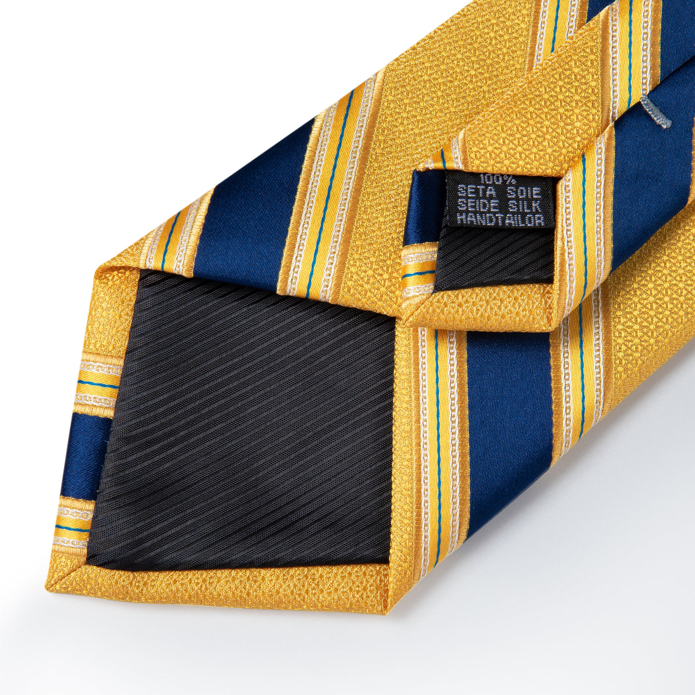 Gold & Navy Striped Silk Tie Set - GentCrest - View 5