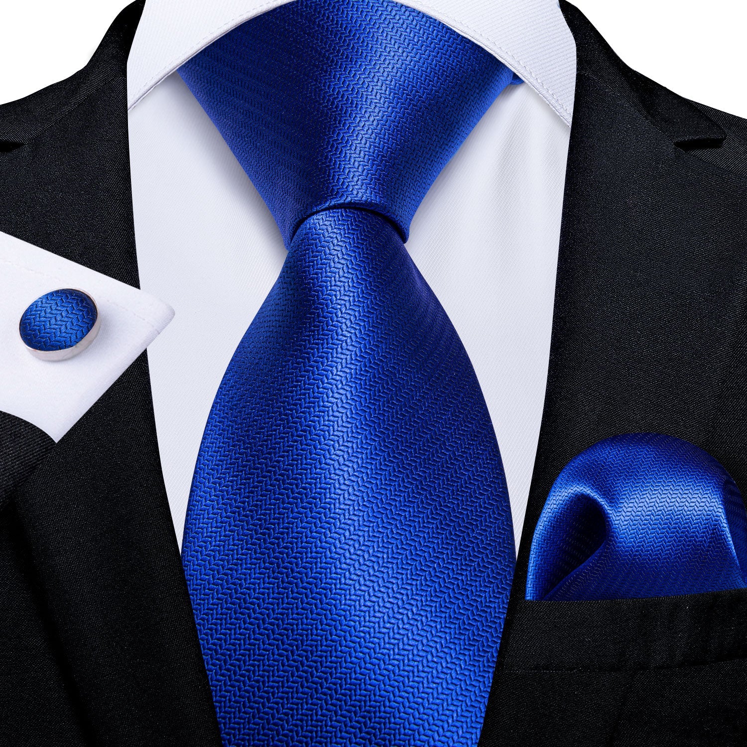 GentCrest Blue Solid Tie Hanky Cufflinks Set - Image 1