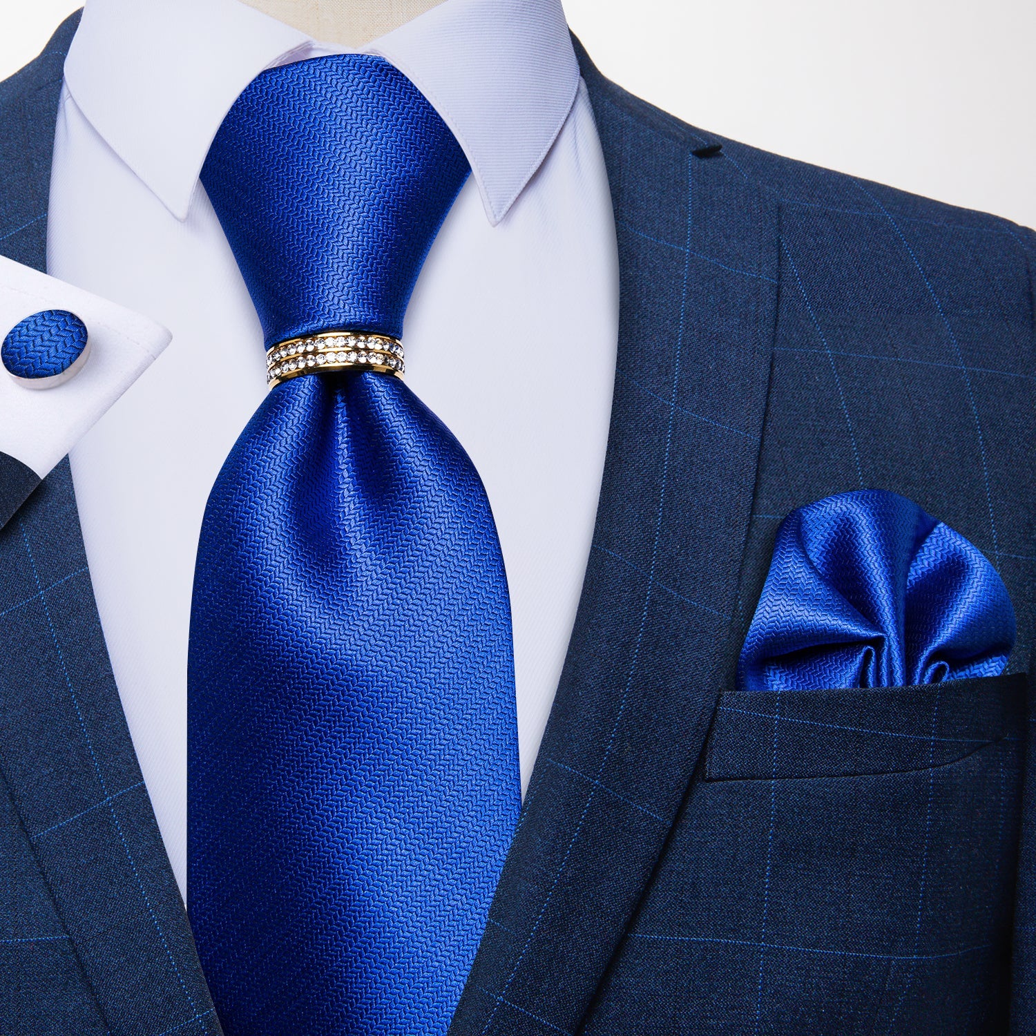GentCrest Blue Solid Tie with Rings - Image 4