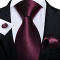 GentCrest Burgundy Striped Tie Hanky Cufflinks Set - Image 1