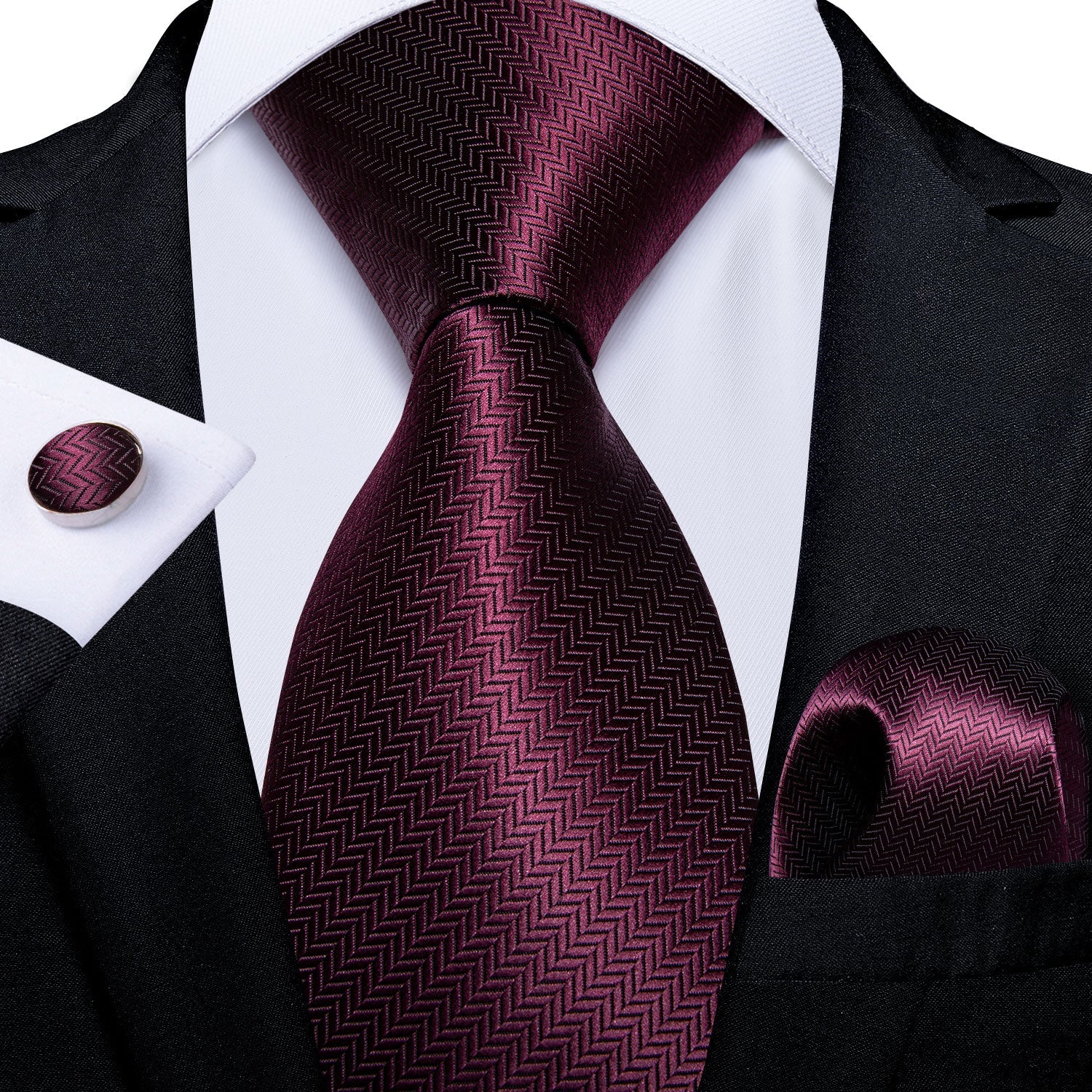 GentCrest Burgundy Striped Tie Hanky Cufflinks Set - Image 1