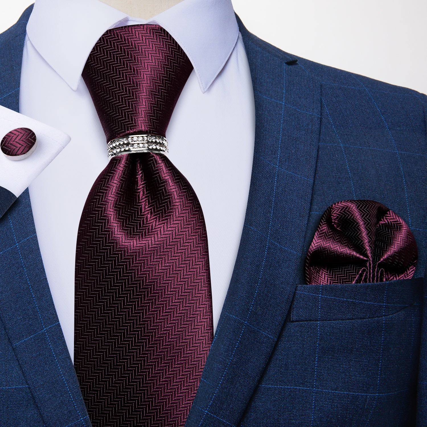 GentCrest Burgundy Solid Tie with Rings - Image 4
