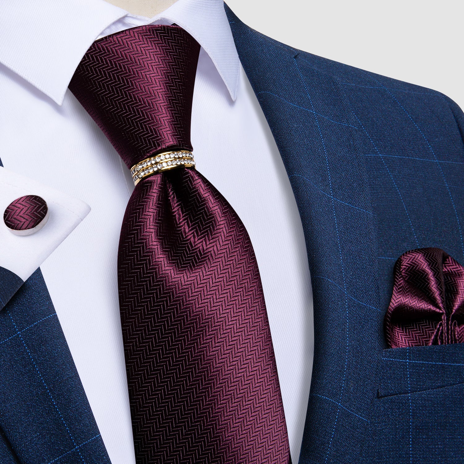 GentCrest Burgundy Solid Tie with Rings - Image 1