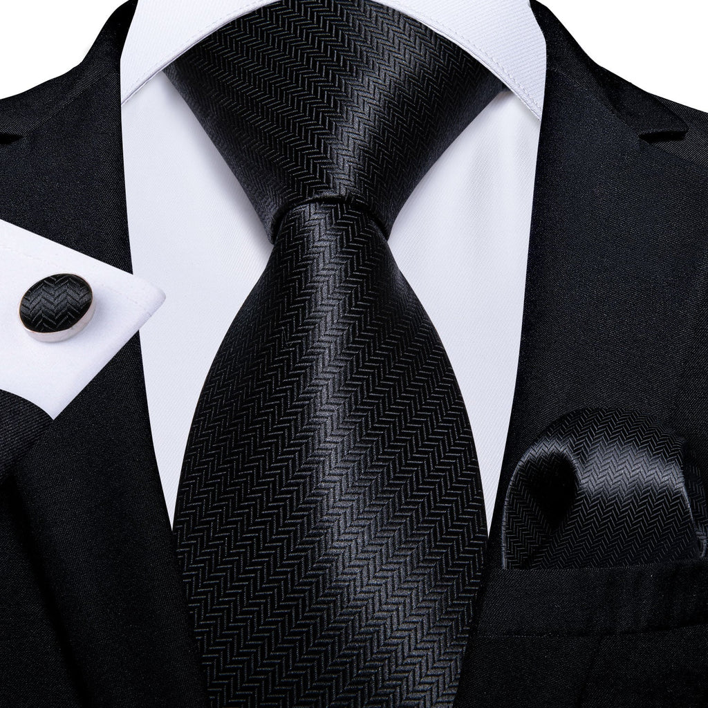 GentCrest Black Solid Tie Hanky Cufflinks Set - Image 2