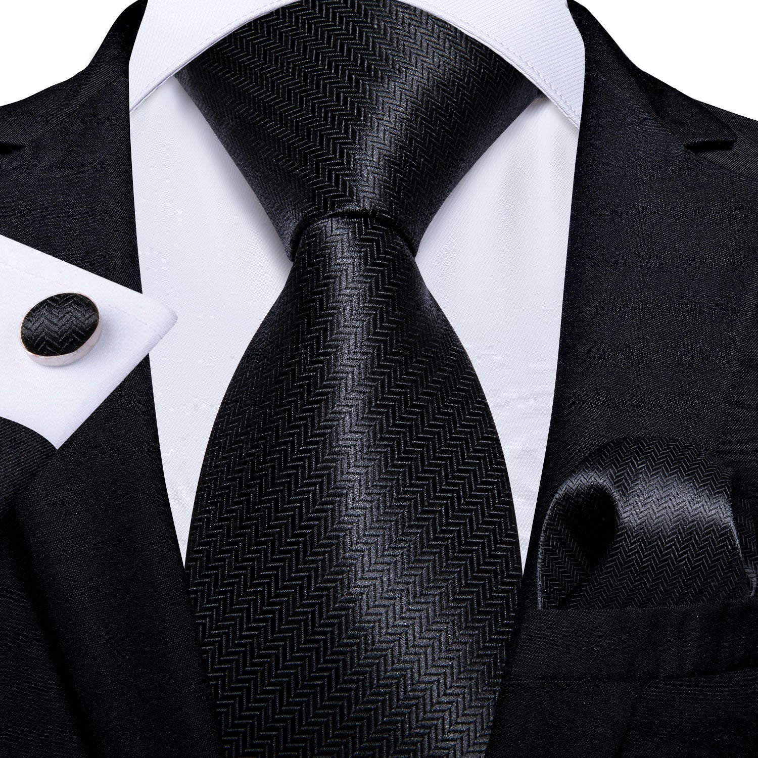 GentCrest Black Solid Tie Hanky Cufflinks Set - Image 2