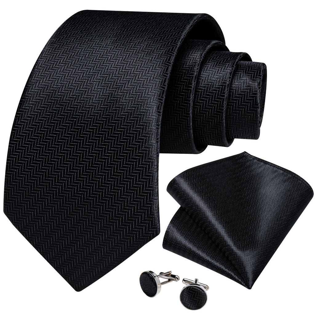 GentCrest Black Solid Tie Hanky Cufflinks Set - Image 1