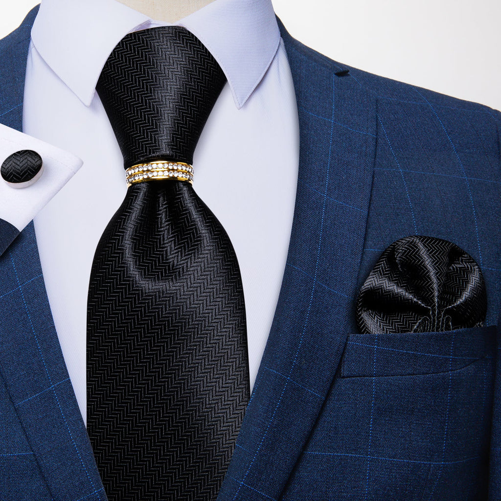 GentCrest Black Solid Tie with Rings - Image 4