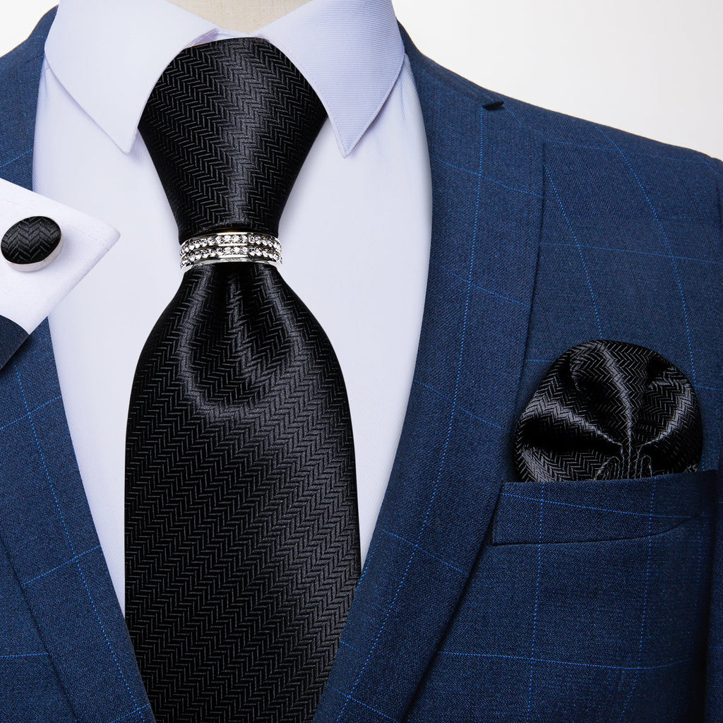 GentCrest Black Solid Tie with Rings - Image 6