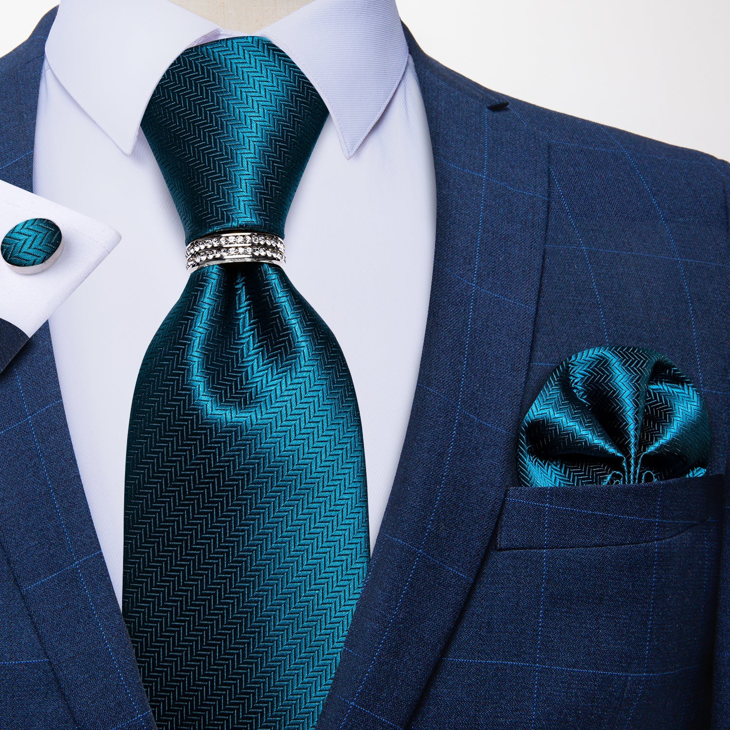 GentCrest Blue Solid Tie with Rings - Image 1