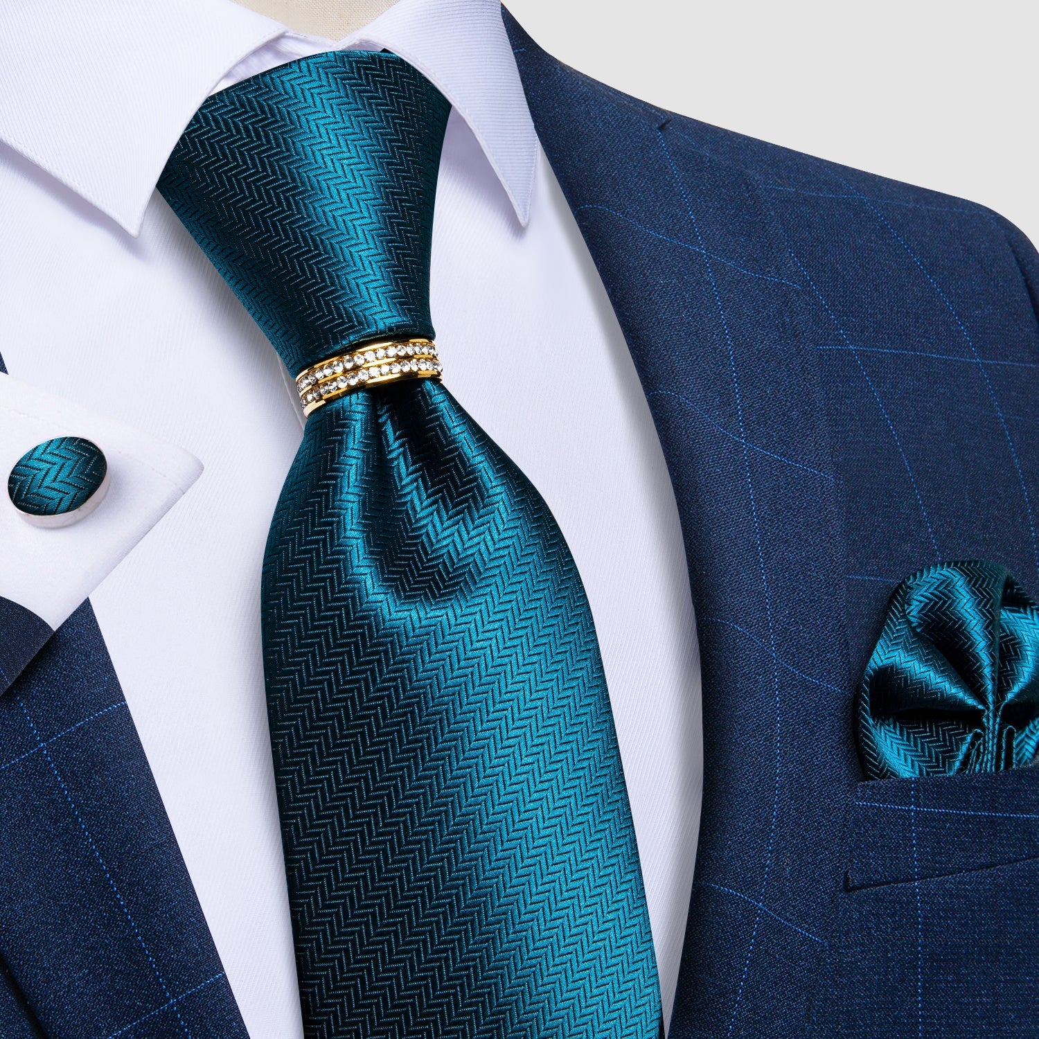 GentCrest Blue Solid Tie with Rings - Image 2