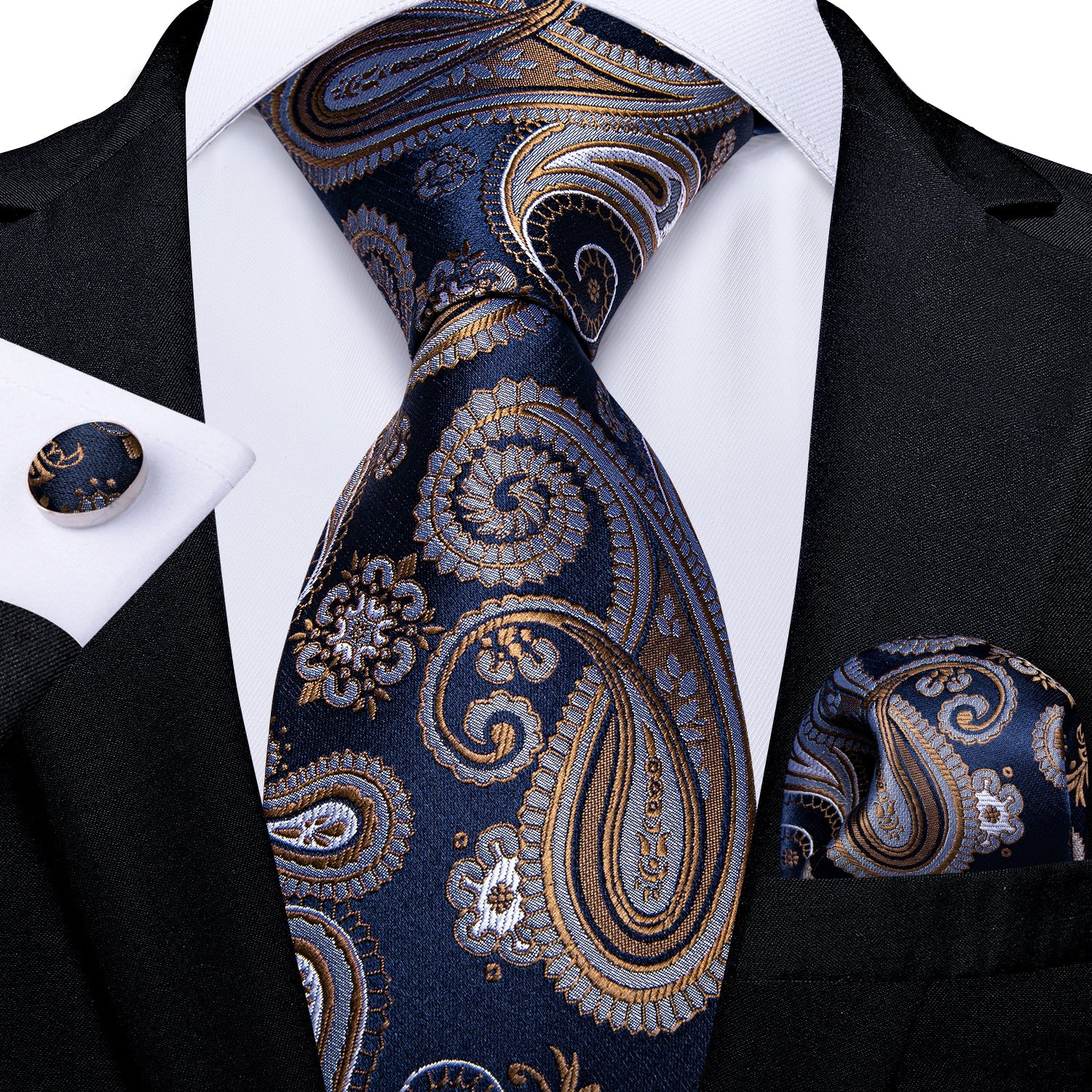 GentCrest Blue Paisley Tie Hanky Cufflinks Set - Image 1